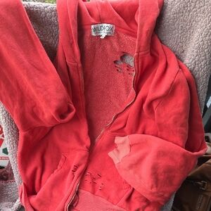 Wildfox Distressed Vibrant Red Casual Hoodie